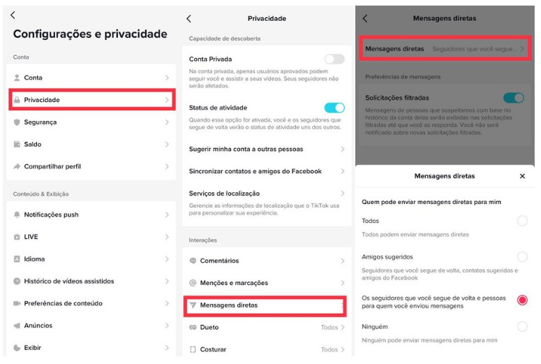 TikTok agora tem mais opções de envio de mensagens diretas